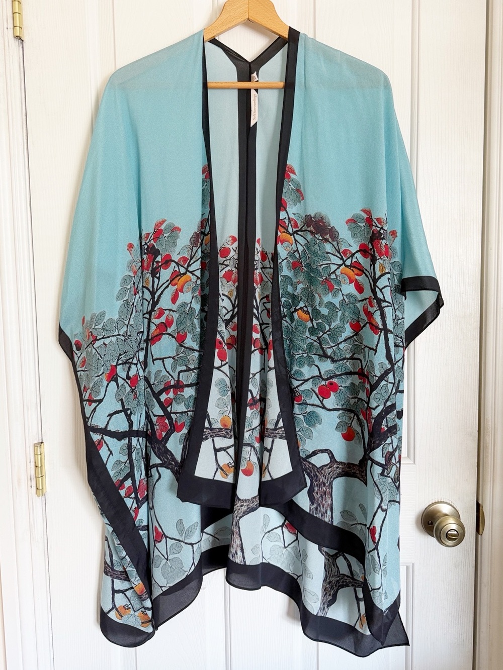 Soft Surroundings Blue Tree Aqua Silk Kimono Jacket Topper One Size - Picture 2 of 7
